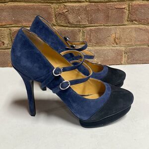 Nine West Nwargile Navy & Black Suede Platform Stiletto Heels Size 9.5